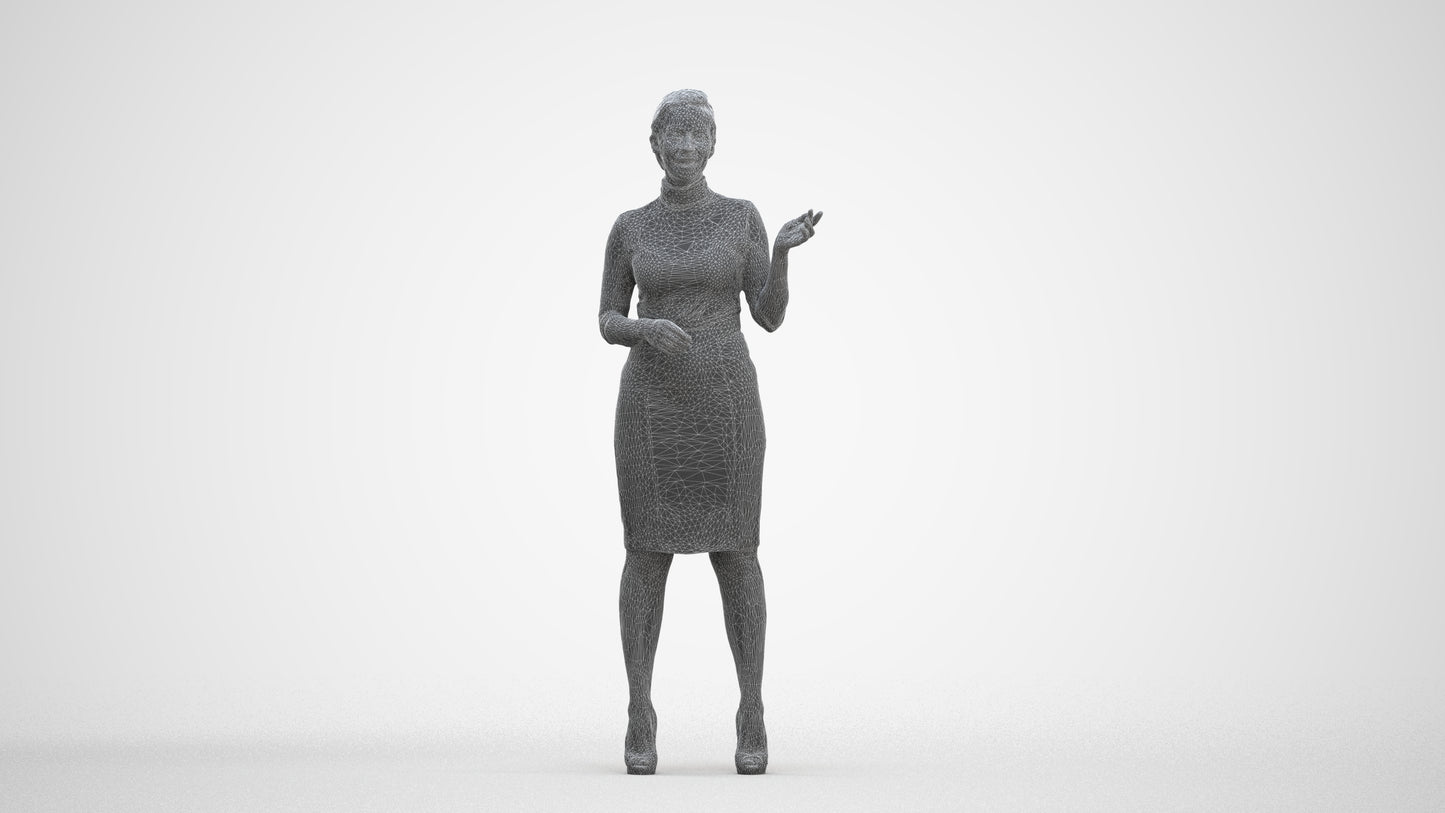 realistic 3D woman business, scanned archviz people for Blender and 3ds Max, three-quarter front view render