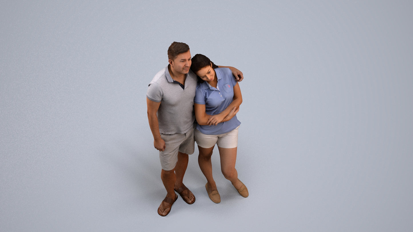 realistic 3D human woman casual couple, archviz people FBX OBJ for Blender, back view render