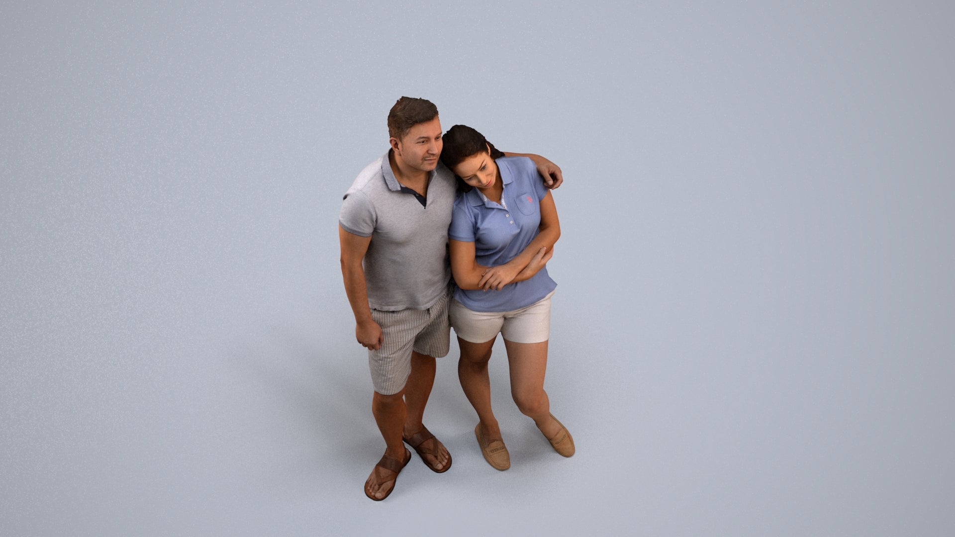 realistic 3D human woman casual couple, archviz people FBX OBJ for Blender, back view render