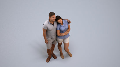 realistic 3D human woman casual couple, archviz people FBX OBJ for Blender, back view render