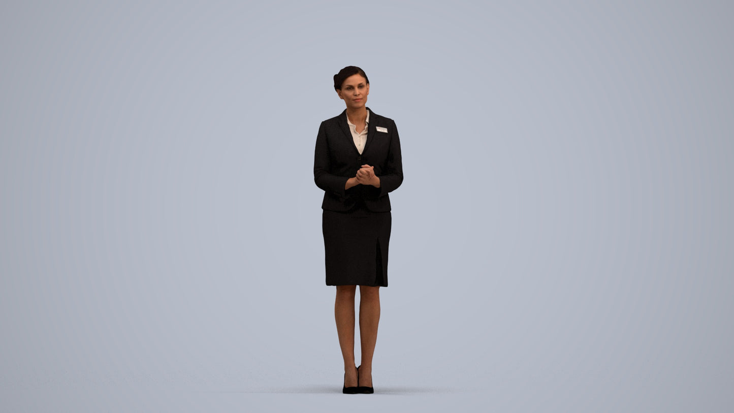 3D scanned woman standing, photorealistic archviz people for Enscape and SketchUp, standing pose render