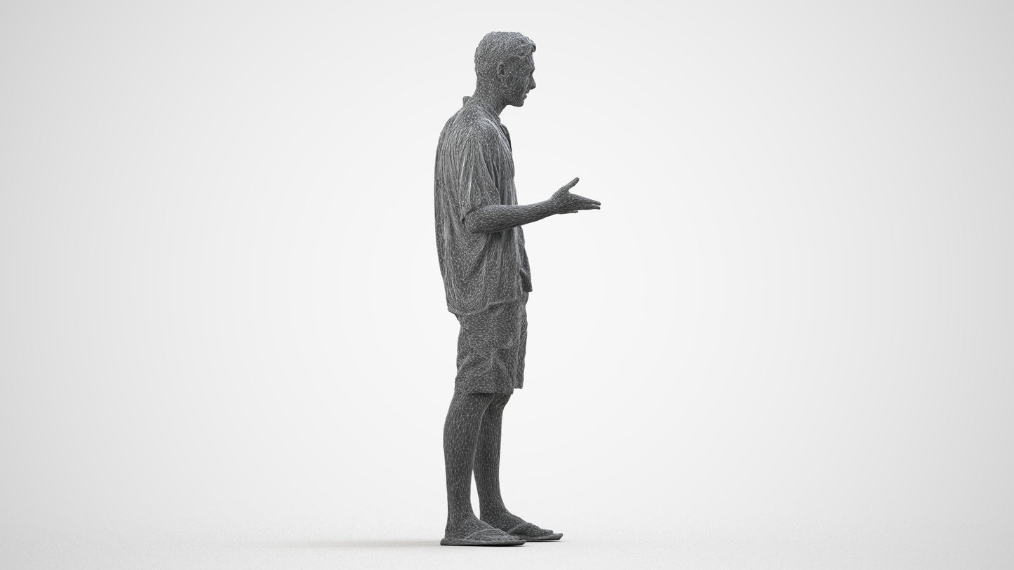 realistic 3D human man casual standing, archviz people FBX OBJ for Blender, wireframe side view