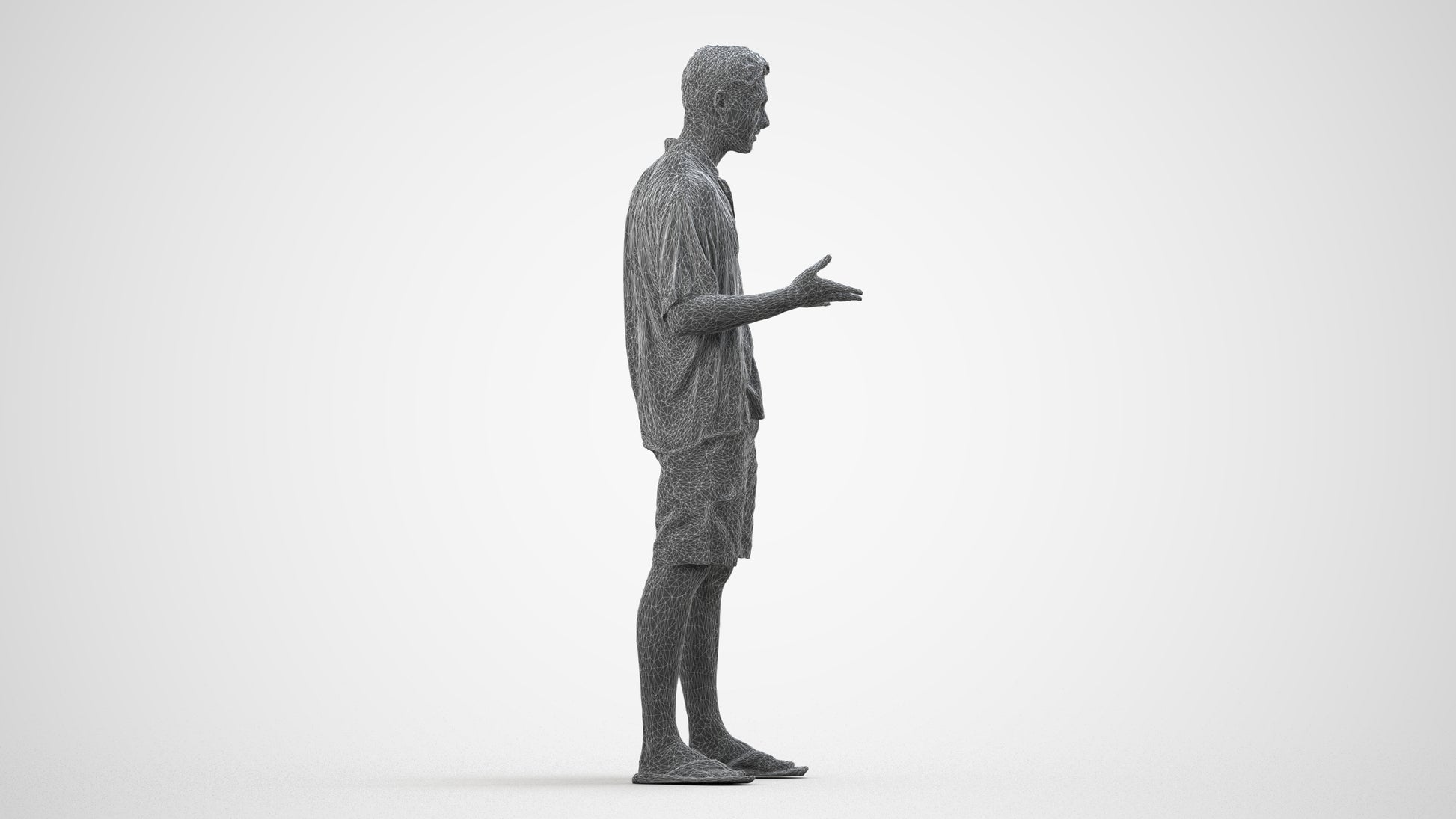 realistic 3D human man casual standing, archviz people FBX OBJ for Blender, wireframe side view