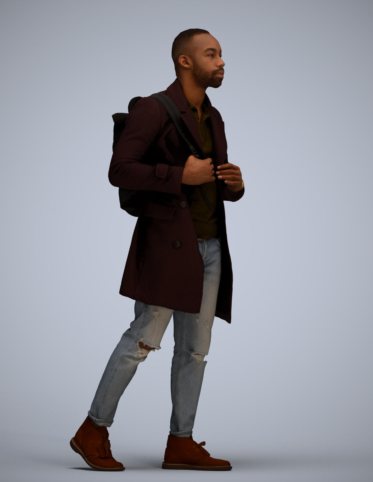 3D people model man casual walking, scanned human for 3ds Max rendering