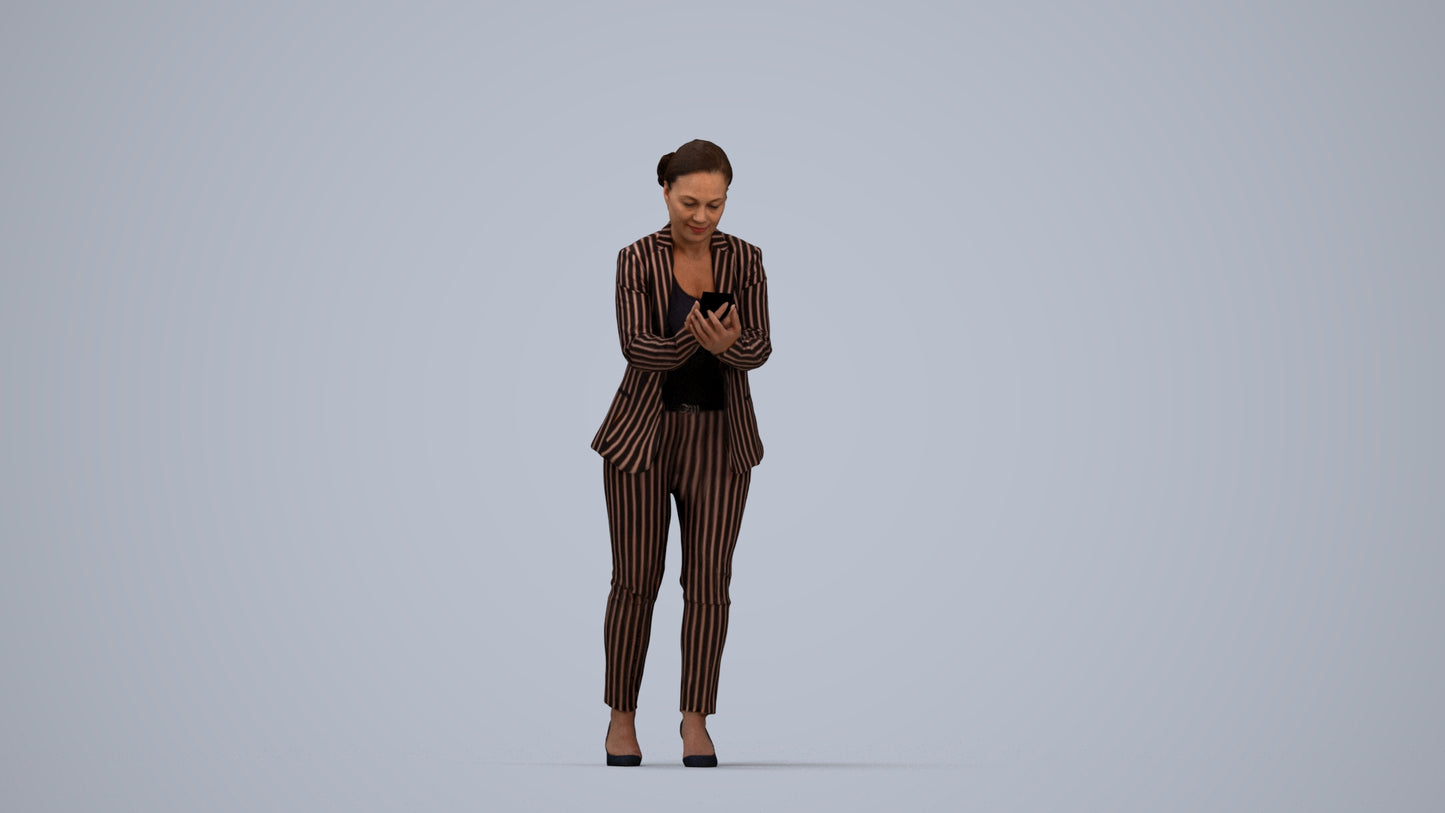 realistic 3D human woman business standing, archviz people FBX OBJ for Blender, top-down view render
