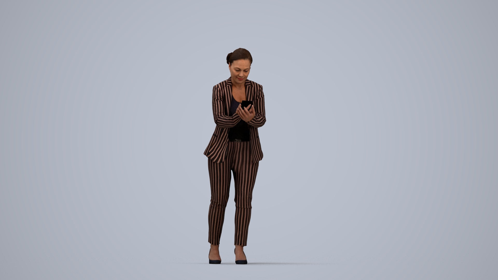 realistic 3D human woman business standing, archviz people FBX OBJ for Blender, top-down view render
