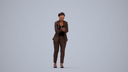 realistic 3D human woman business standing, archviz people FBX OBJ for Blender, top-down view render
