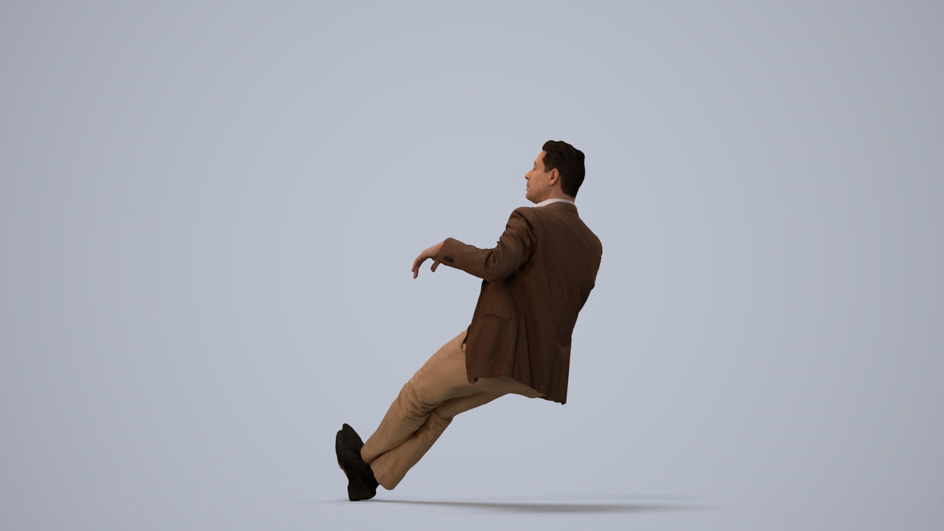 3D human model man business, photogrammetry scanned person for archviz, three-quarter view render