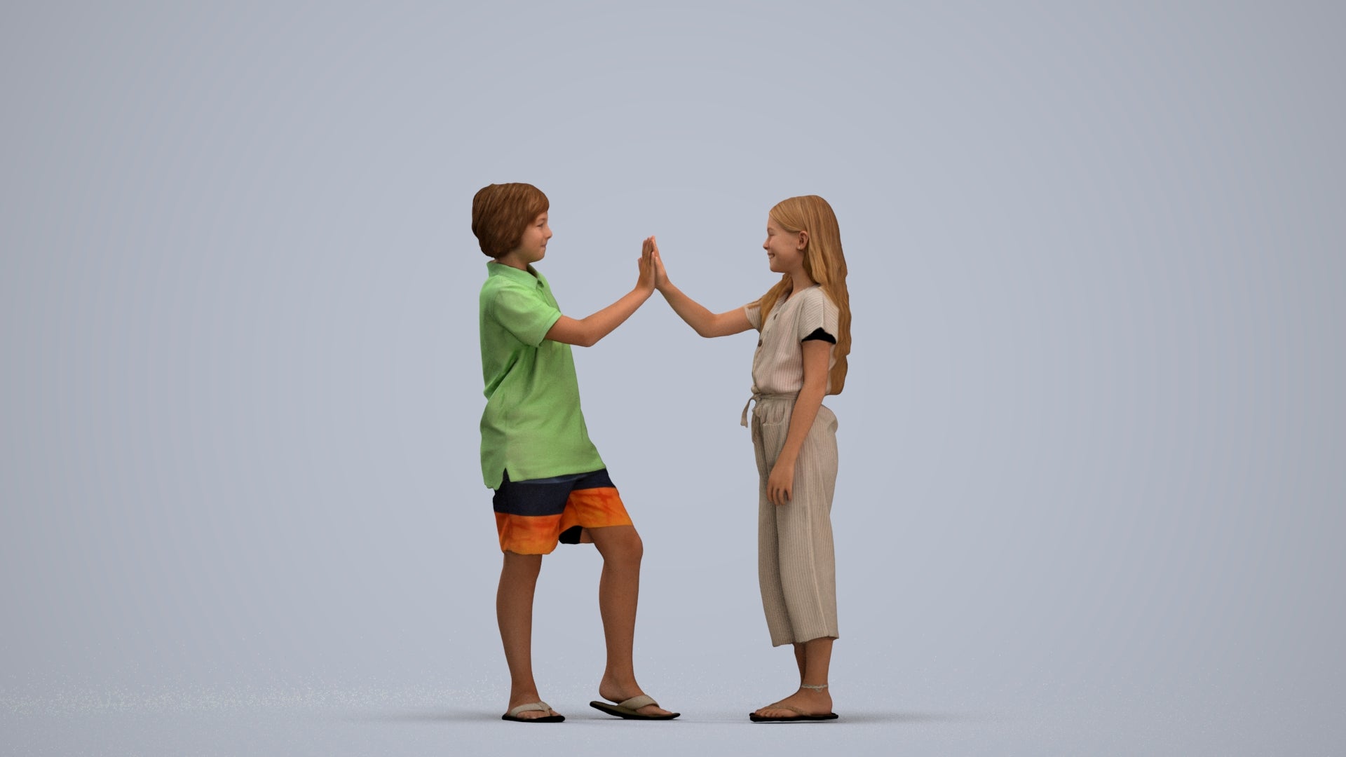 3D people model girl kids, scanned human for 3ds Max rendering, standing pose render