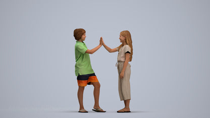 3D people model girl kids, scanned human for 3ds Max rendering, standing pose render