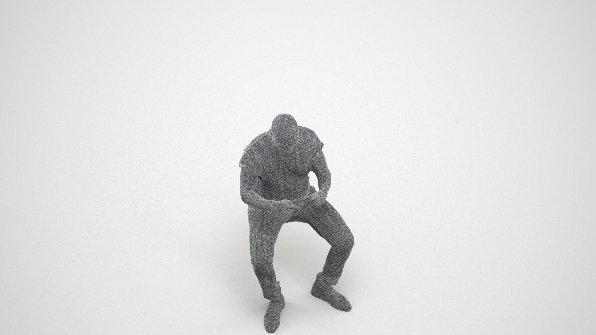 realistic 3D people man casual sitting, render-ready for V-Ray and Corona, FBX OBJ, wireframe three-quarter view