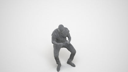 realistic 3D people man casual sitting, render-ready for V-Ray and Corona, FBX OBJ, wireframe three-quarter view