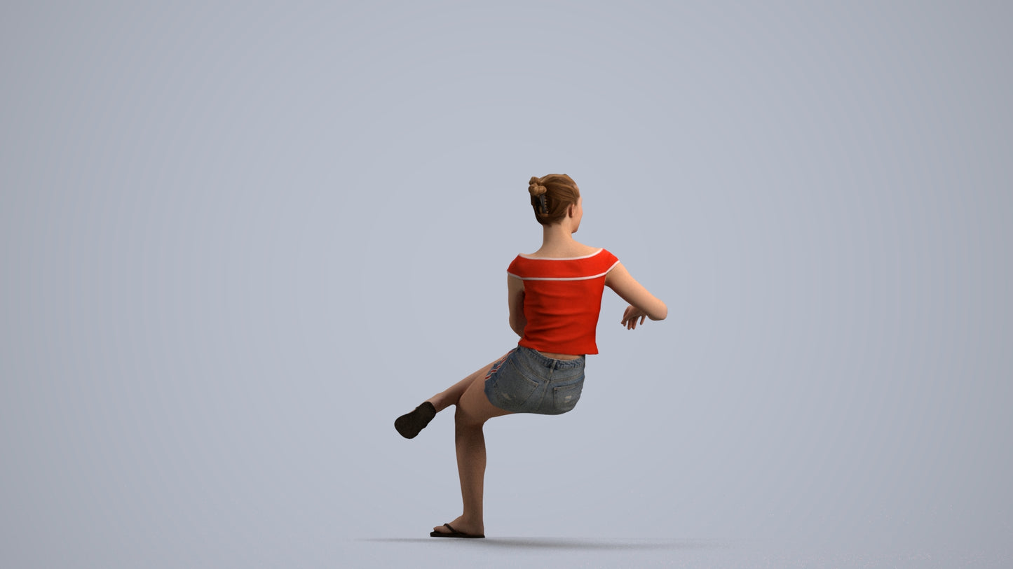 3D scanned girl sitting casual, photorealistic archviz people for Enscape and SketchUp, front view render