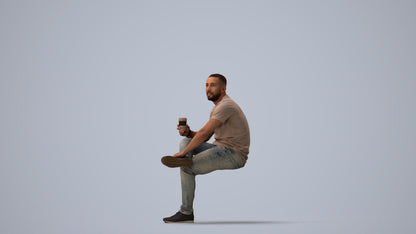 realistic 3D people man casual sitting, render-ready for V-Ray and Corona, FBX OBJ, three-quarter view render