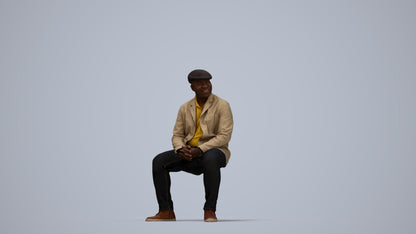 3D people model man casual sitting, scanned human for 3ds Max rendering, top-down view render