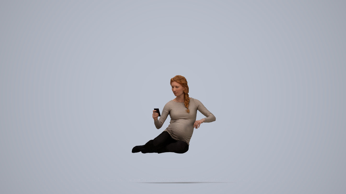 photogrammetry 3D woman casual sitting, realistic human model archviz FBX, top-down view render