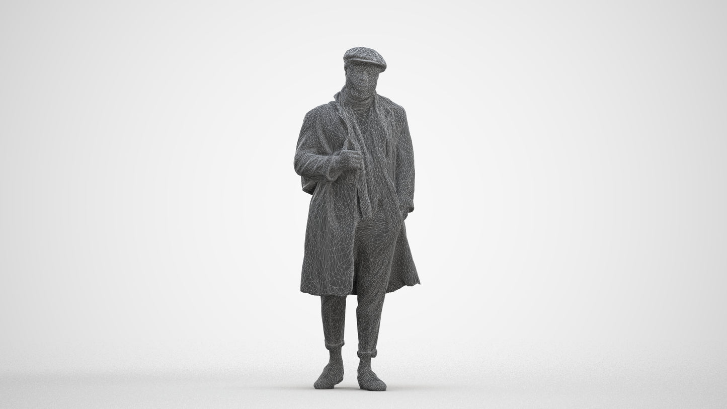 3D human model man casual walking, photogrammetry scanned person for archviz, three-quarter front view render