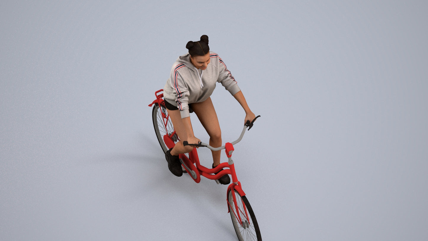 scanned 3D woman casual cycling, photogrammetry people for Enscape and V-Ray, back view render