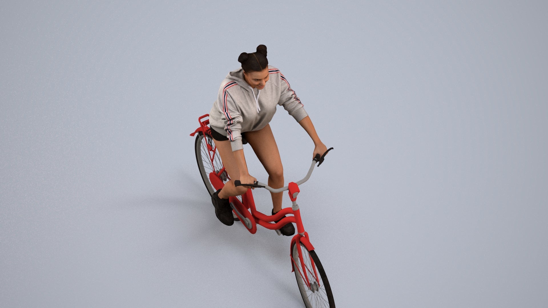 scanned 3D woman casual cycling, photogrammetry people for Enscape and V-Ray, back view render