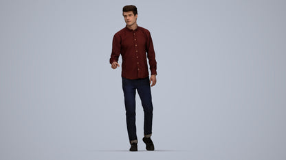 3D human model man casual walking, photogrammetry scanned person for archviz, top-down view render