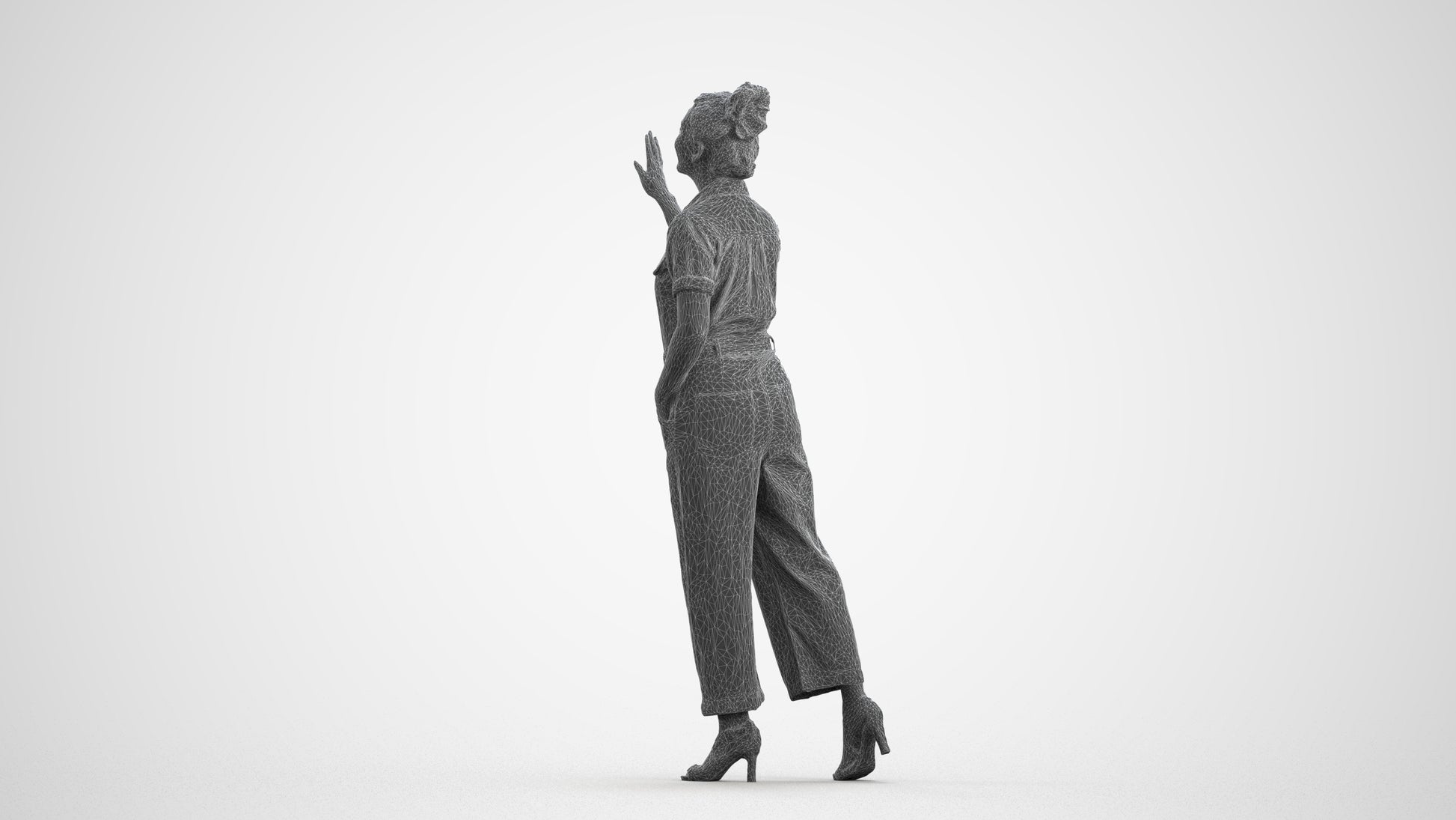 photogrammetry 3D woman business standing, realistic human model archviz FBX, wireframe front view