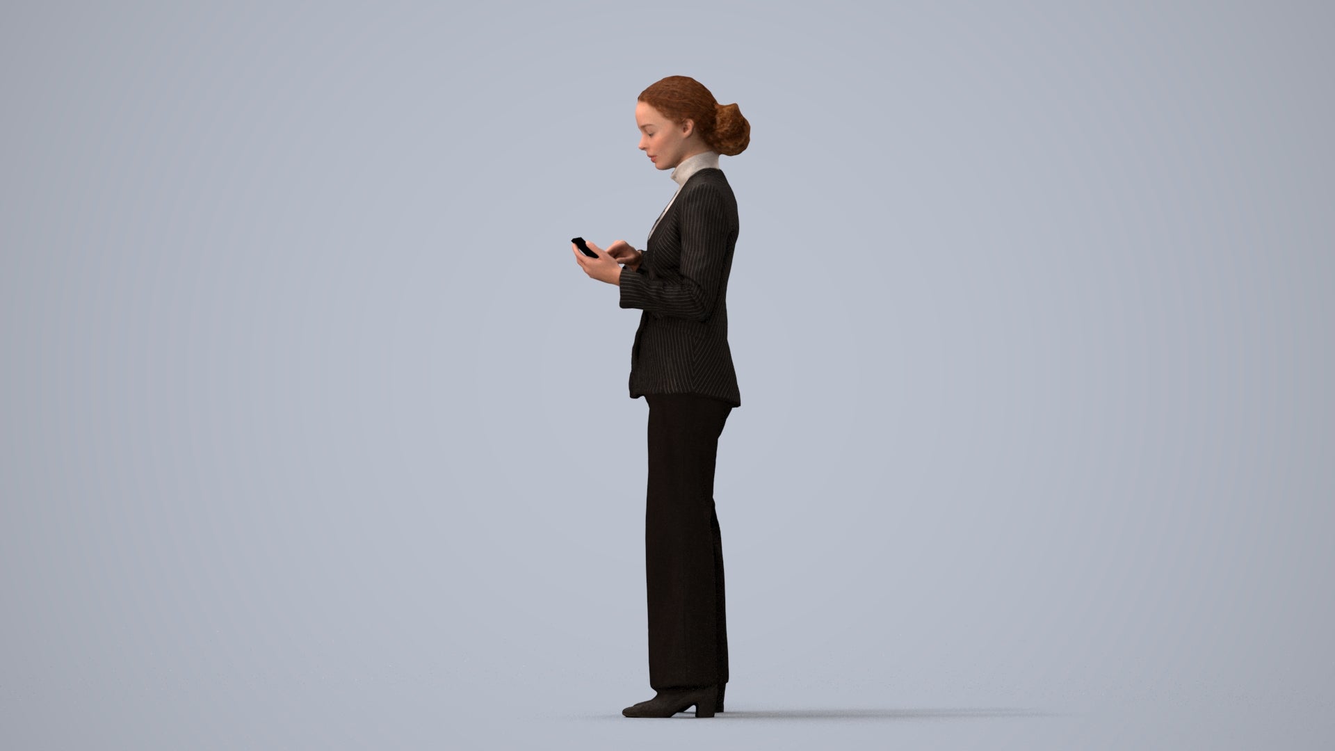 3D people model woman business, scanned human for 3ds Max rendering, three-quarter view render