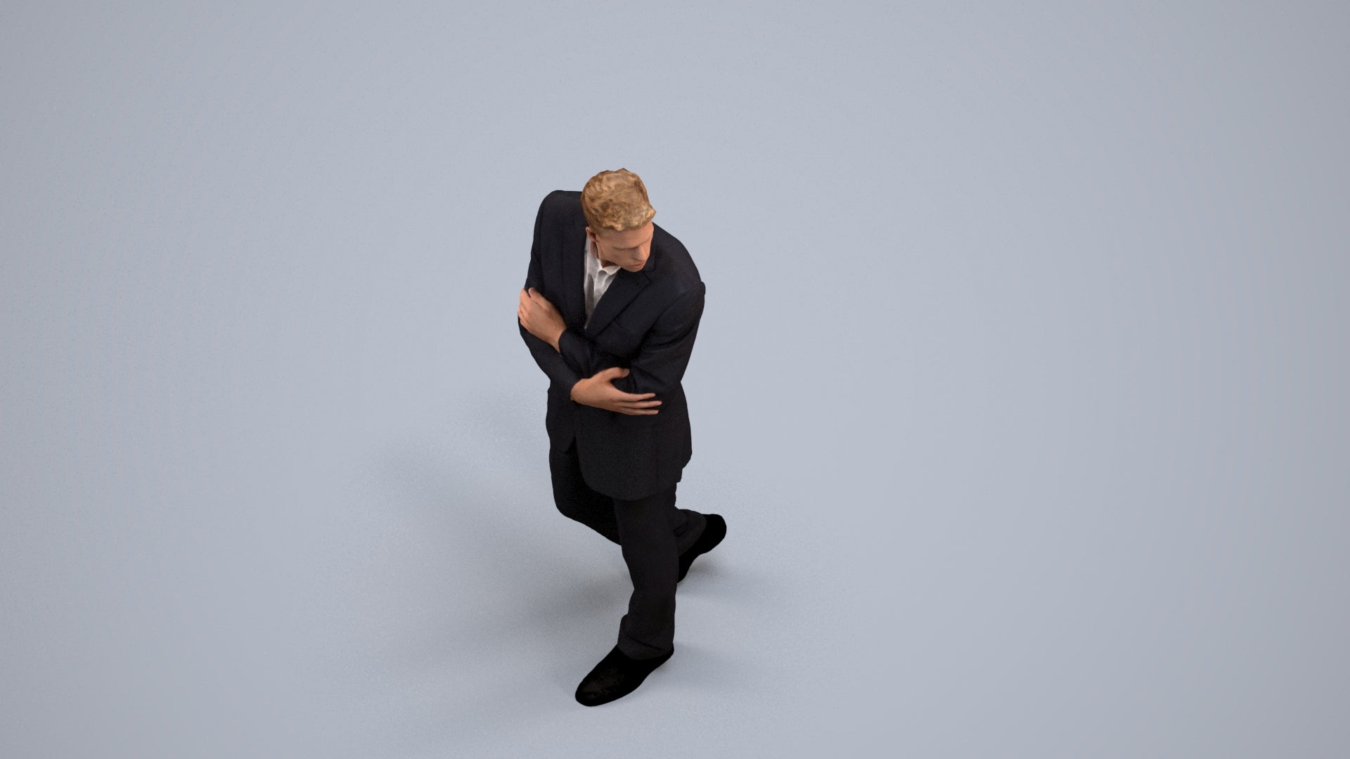 3D human model man business, photogrammetry scanned person for archviz, back view render