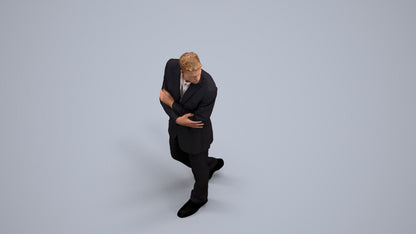 3D human model man business, photogrammetry scanned person for archviz, back view render