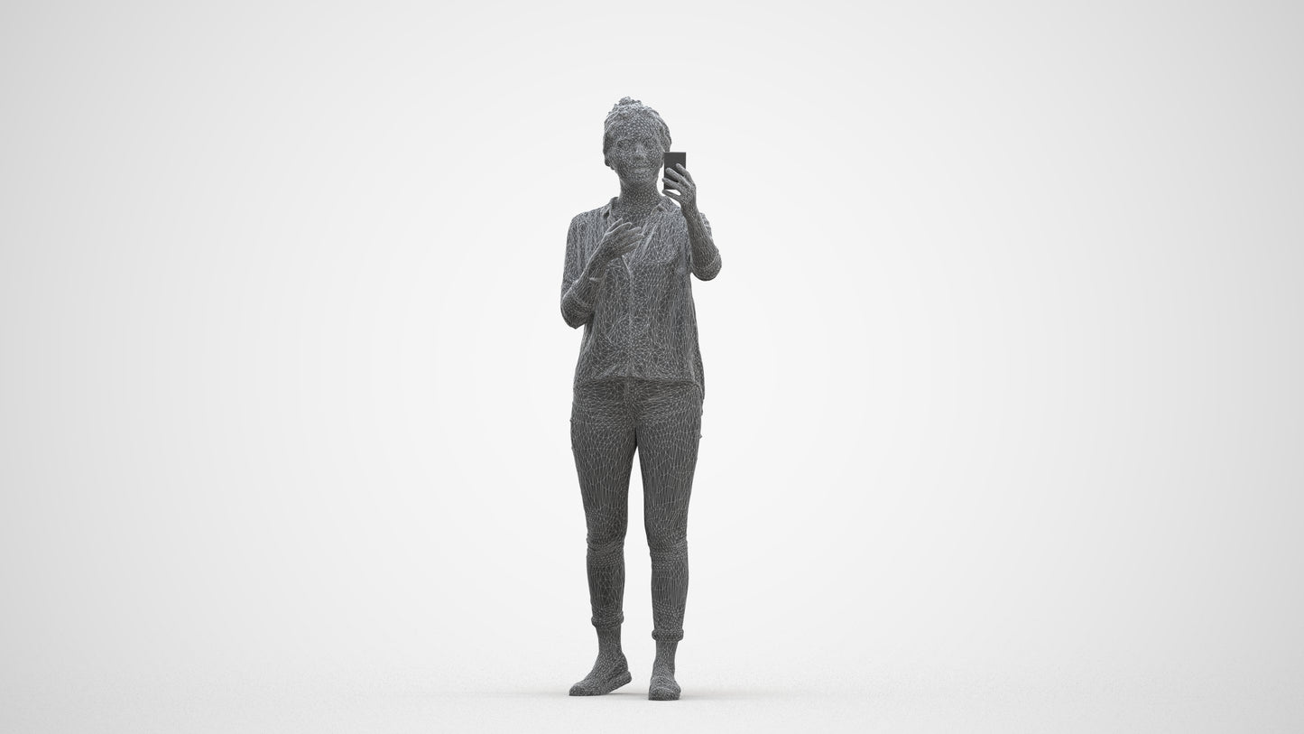 realistic 3D people woman casual standing, render-ready for V-Ray and Corona, FBX OBJ, three-quarter front view render