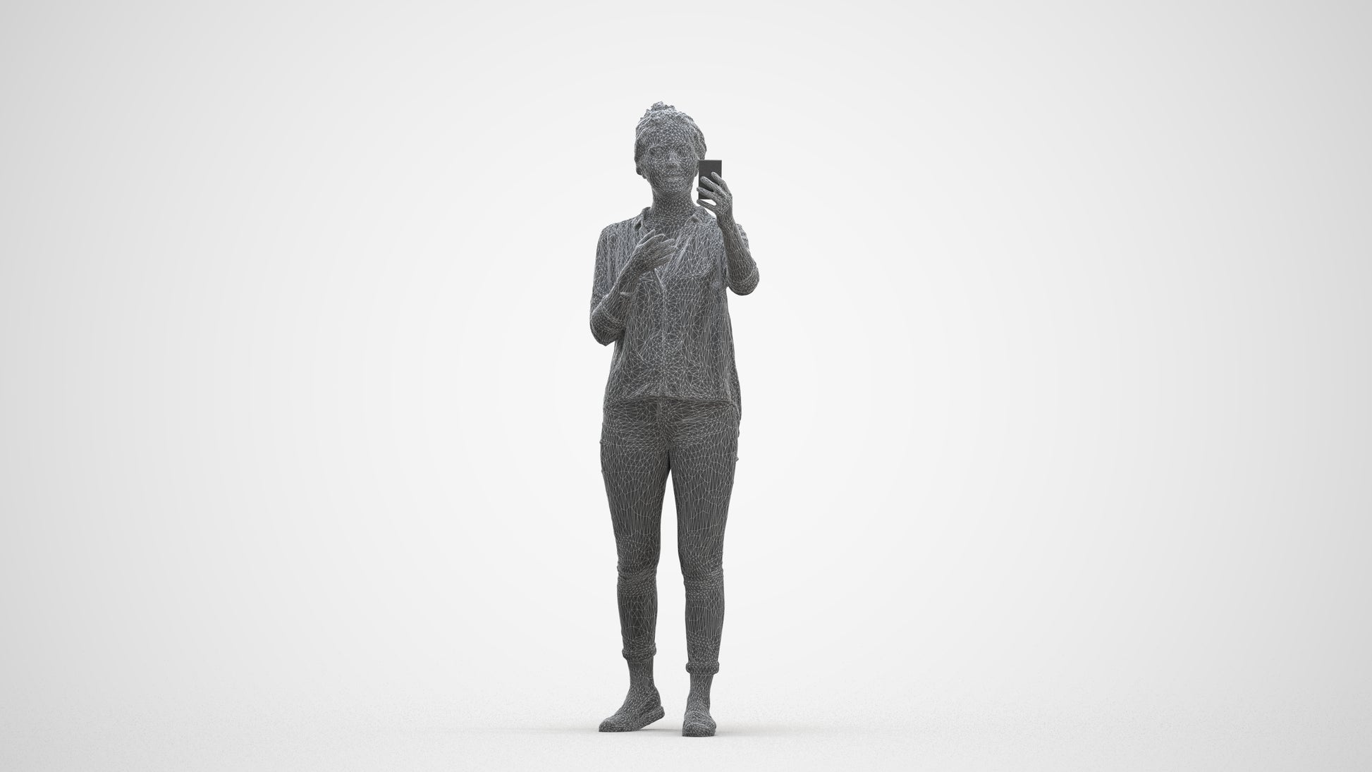 realistic 3D people woman casual standing, render-ready for V-Ray and Corona, FBX OBJ, three-quarter front view render