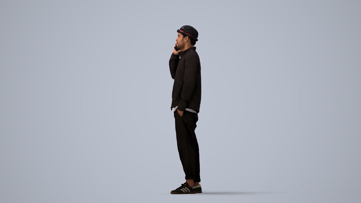 3D scanned man standing casual, photorealistic archviz people for Enscape and SketchUp, three-quarter view render