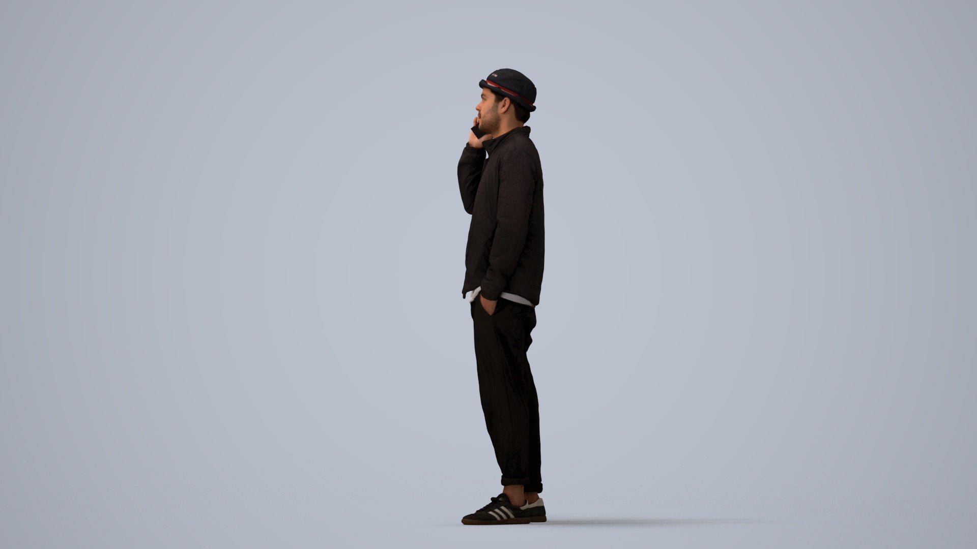 3D scanned man standing casual, photorealistic archviz people for Enscape and SketchUp, three-quarter view render