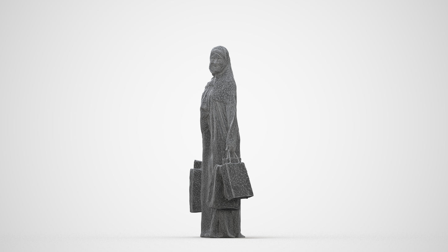 realistic 3D people woman casual shopping, render-ready for V-Ray and Corona, FBX OBJ, wireframe back view