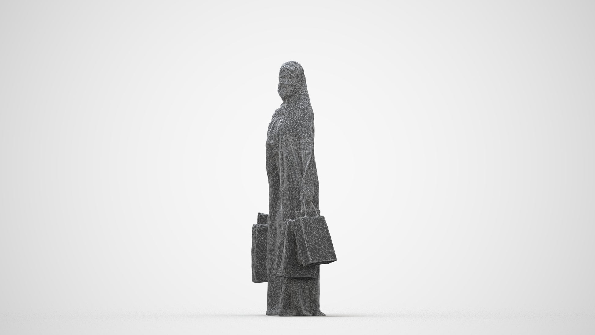 realistic 3D people woman casual shopping, render-ready for V-Ray and Corona, FBX OBJ, wireframe back view