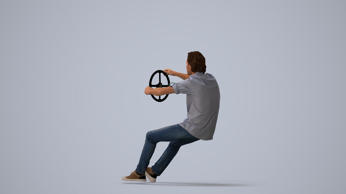 realistic 3D man casual driving, scanned archviz people for Blender and 3ds Max, three-quarter view render