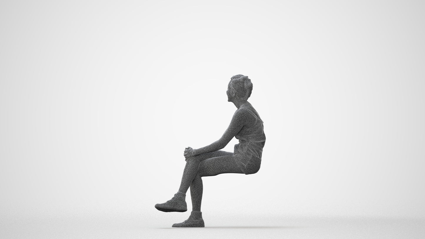 realistic 3D woman casual sitting, scanned archviz people for Blender and 3ds Max, square thumbnail