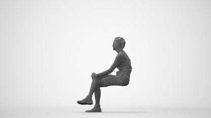 realistic 3D woman casual sitting, scanned archviz people for Blender and 3ds Max, square thumbnail