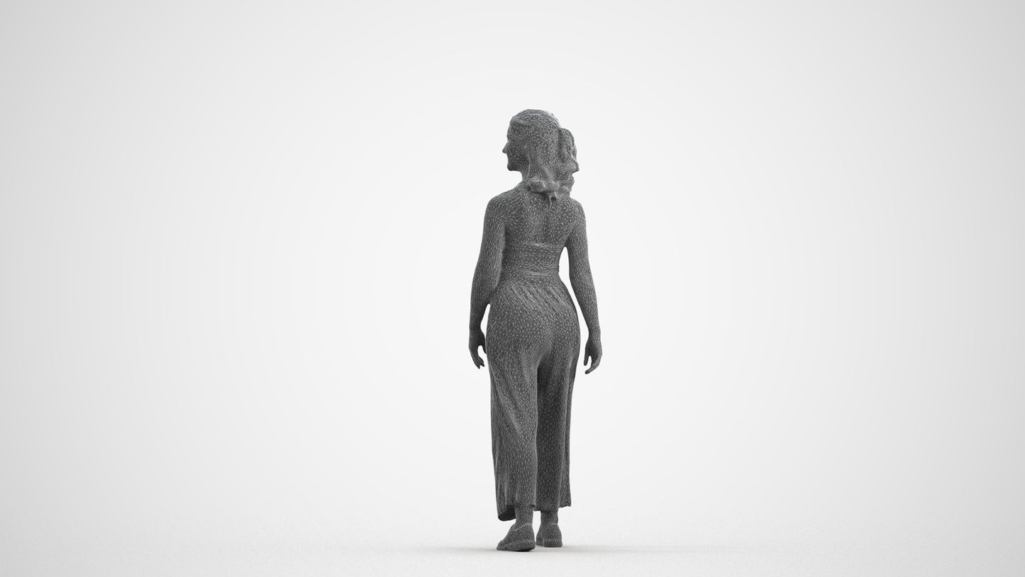 3D human model girl casual kids, photogrammetry scanned person for archviz, wireframe front view