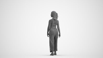 3D human model girl casual kids, photogrammetry scanned person for archviz, wireframe front view