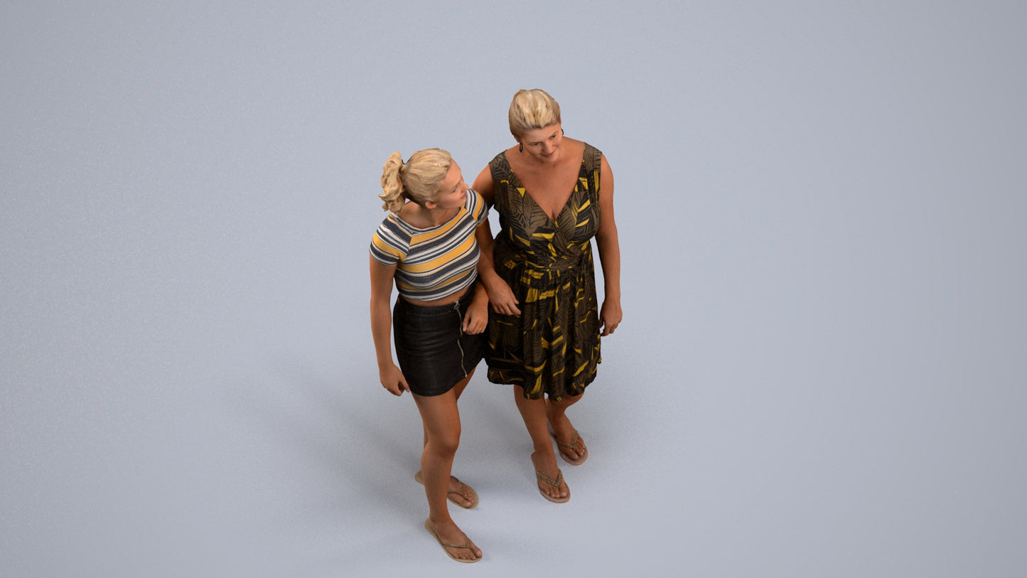 3D people model woman casual couple, scanned human for 3ds Max rendering, back view render