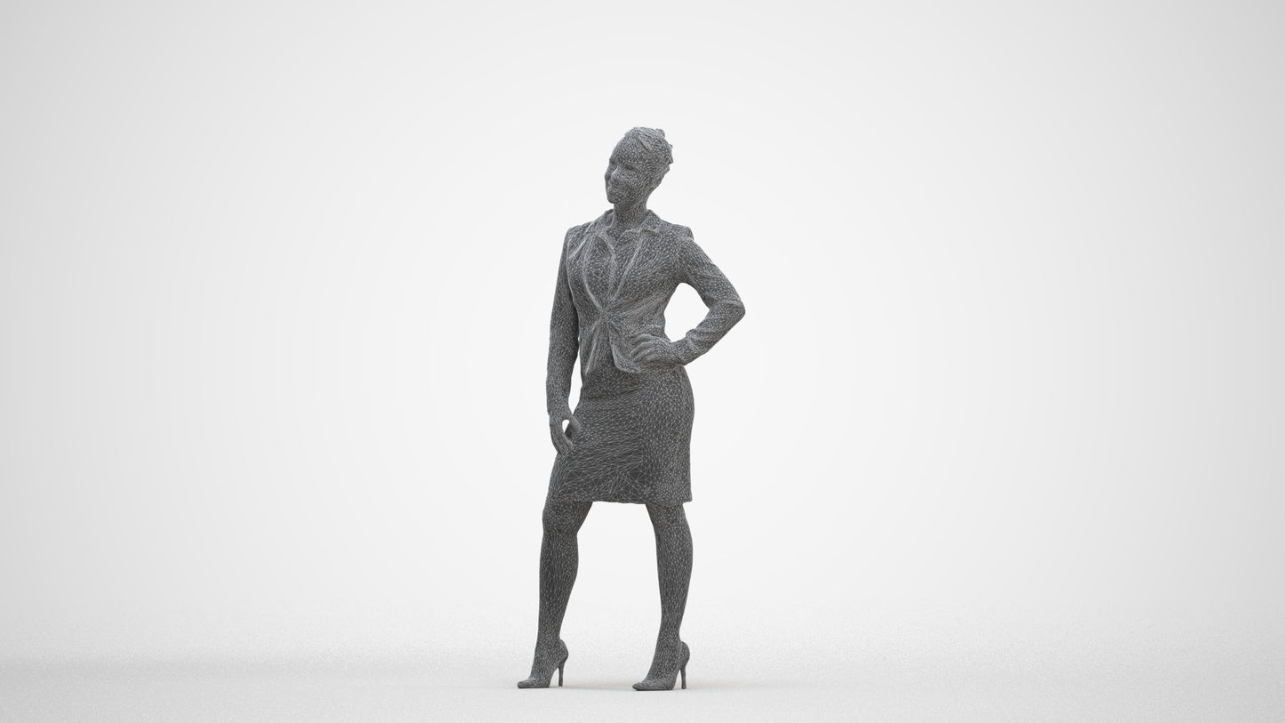 3D scanned woman business, photorealistic archviz people for Enscape and SketchUp, three-quarter front view render