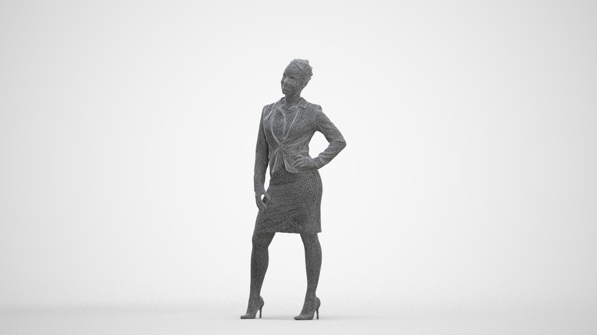 3D scanned woman business, photorealistic archviz people for Enscape and SketchUp, three-quarter front view render