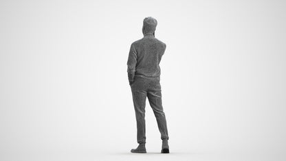 3D human model man casual walking, photogrammetry scanned person for archviz, wireframe front view