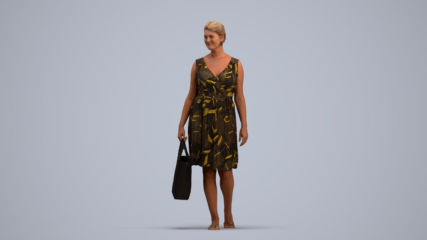 3D scanned woman shopping casual, photorealistic archviz people for Enscape and SketchUp, standing pose render