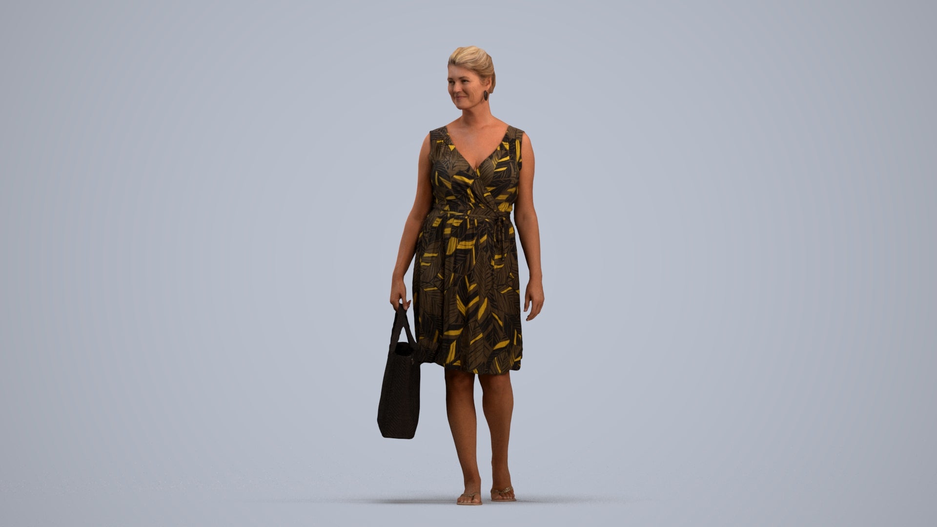 3D scanned woman shopping casual, photorealistic archviz people for Enscape and SketchUp, standing pose render