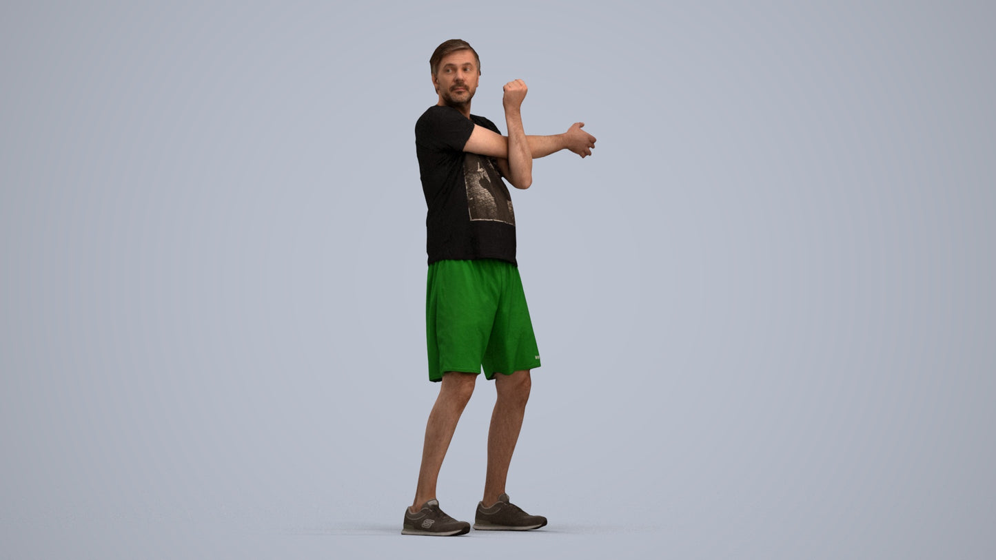 3D human model man sport, photogrammetry scanned person for archviz, standing pose render