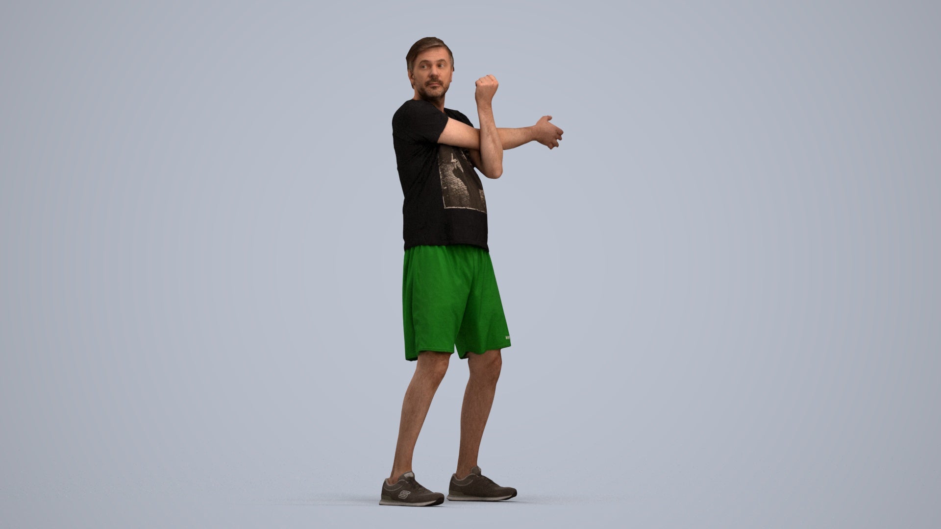 3D human model man sport, photogrammetry scanned person for archviz, standing pose render