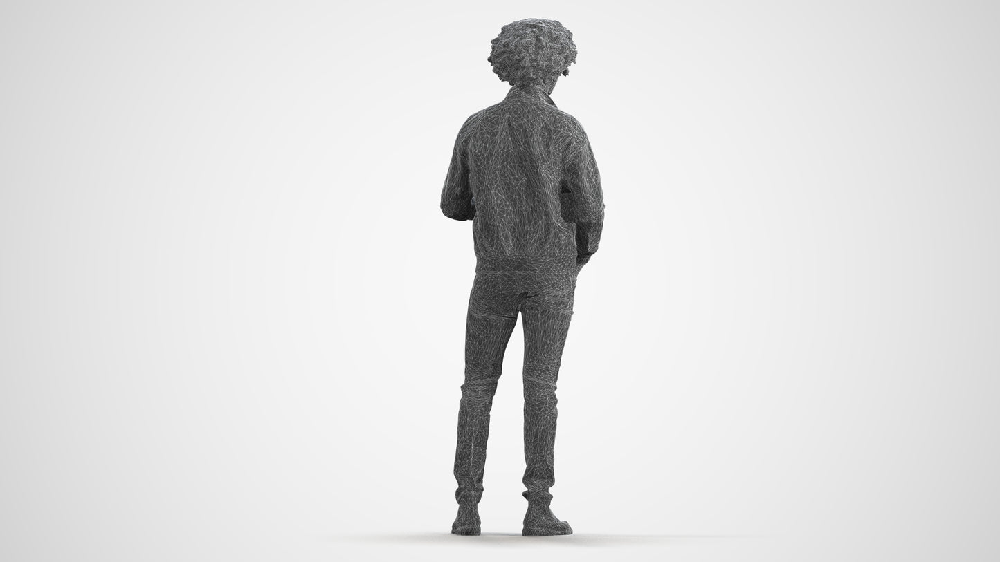 realistic 3D people man casual standing, render-ready for V-Ray and Corona, FBX OBJ, wireframe front view