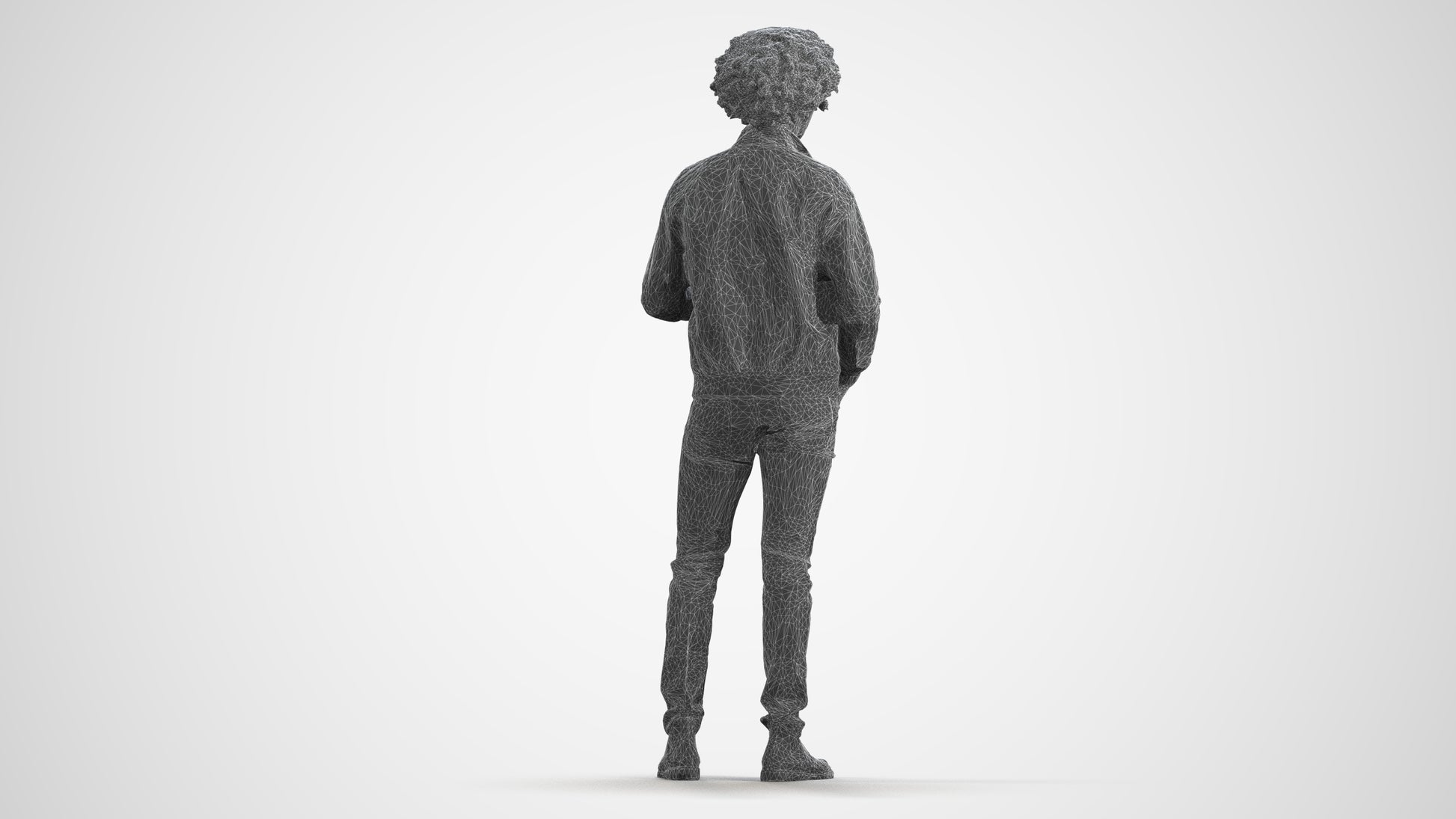 realistic 3D people man casual standing, render-ready for V-Ray and Corona, FBX OBJ, wireframe front view