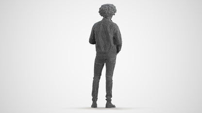realistic 3D people man casual standing, render-ready for V-Ray and Corona, FBX OBJ, wireframe front view